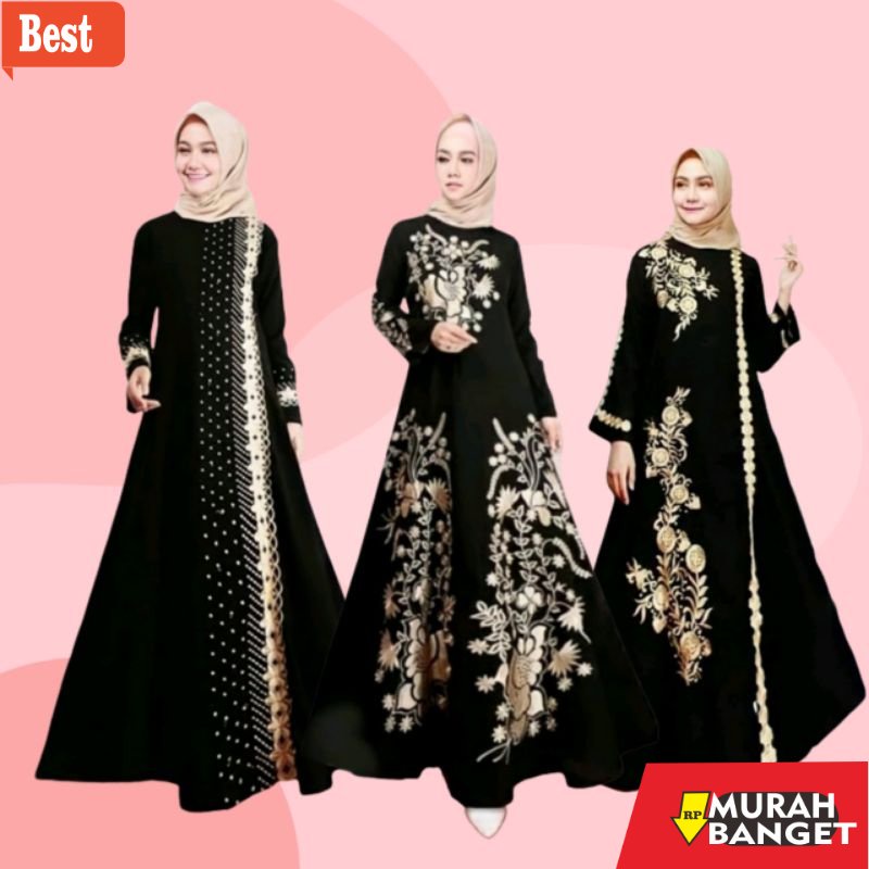 Gaya ala timur tengah di hari raya- DRESS SYARI HITAM GAMIS WANITA DEWASA IBU MUSLIMAH MEWAH MODEL T