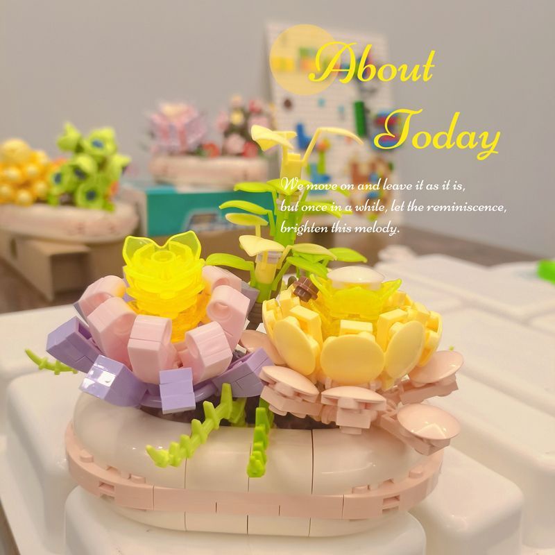 Nano Block Flower Mainan Balok Pot Blok Bangunan Bercahaya Model DIY