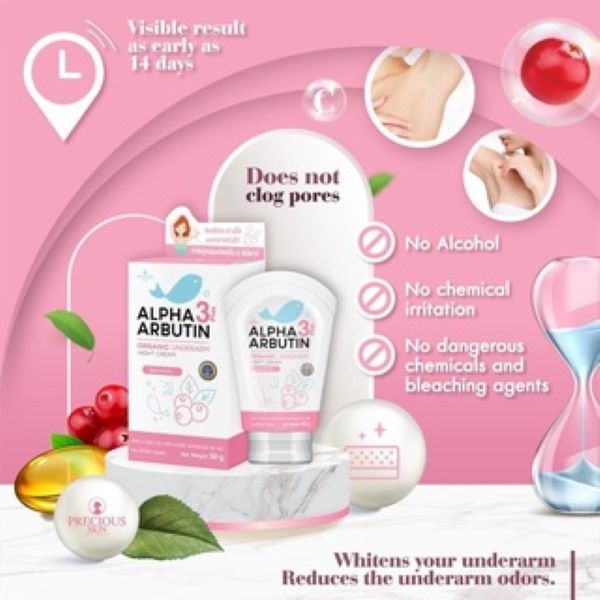 Precious Skin Thailand Alpha Arbutin 3 Plus Organic Underarm Night Cream 50gr Perawatan Ketiak