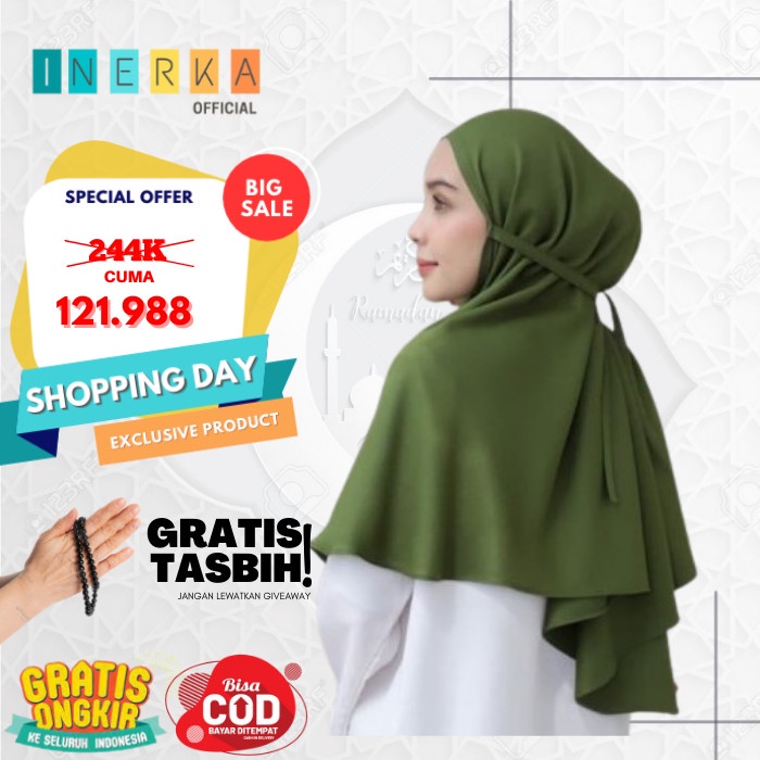 082 | Hijab Bergo INERKA bahan Premium Moscrepe | Varian Warna Army