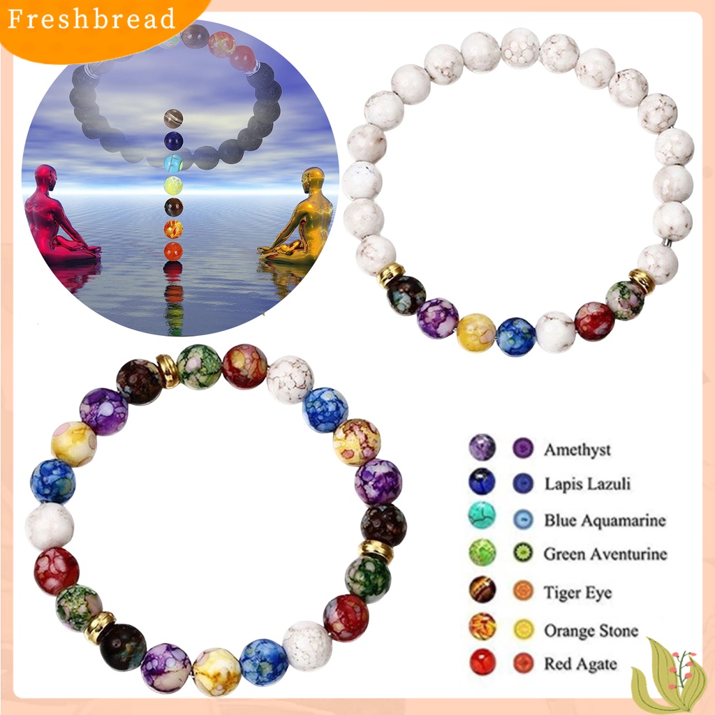 < Freshbread > Beads Gelang Manik-Manik Warna-Warni Tali Elastis Adjustable All-match Hadiah Hias Faux Volcanic Agate Stone Energy Bangle Fashion Charm Untuk Pacaran