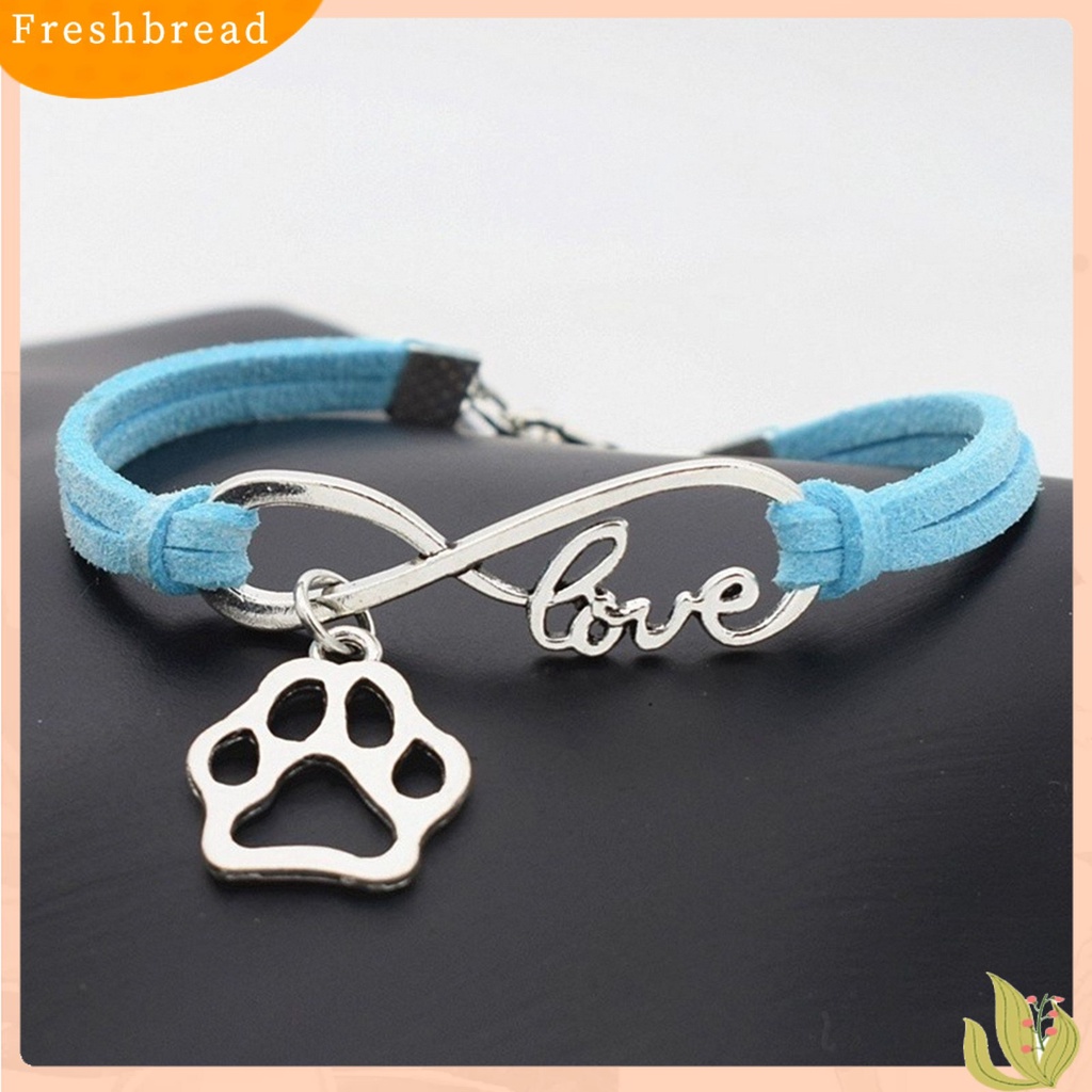 &lt; Freshbread &gt; Wanita Unisex Bergaya Paw Pendant Infinity Cinta Kulit Imitasi Buatan Tangan Gelang