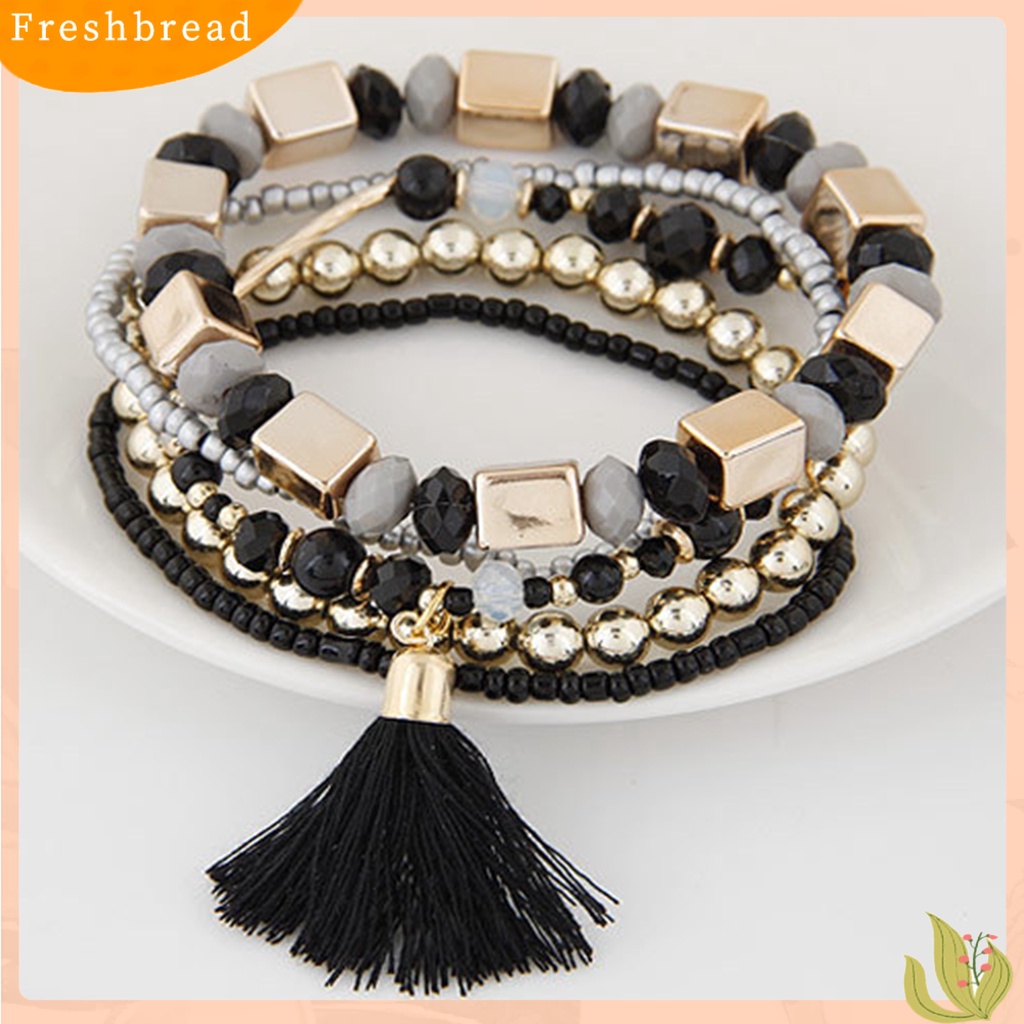 &lt; Freshbread &gt; Gelang Gaya Bohemian Retro Resin Cewek Multilayer Bead Bracelet Untuk Wisuda