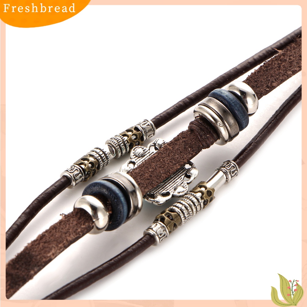 &lt; Freshbread &gt; Bohemian Wanita Multi-layer Bunga Gelang Manik-Manik Kulit Imitasi Bungkus Bangle Hadiah