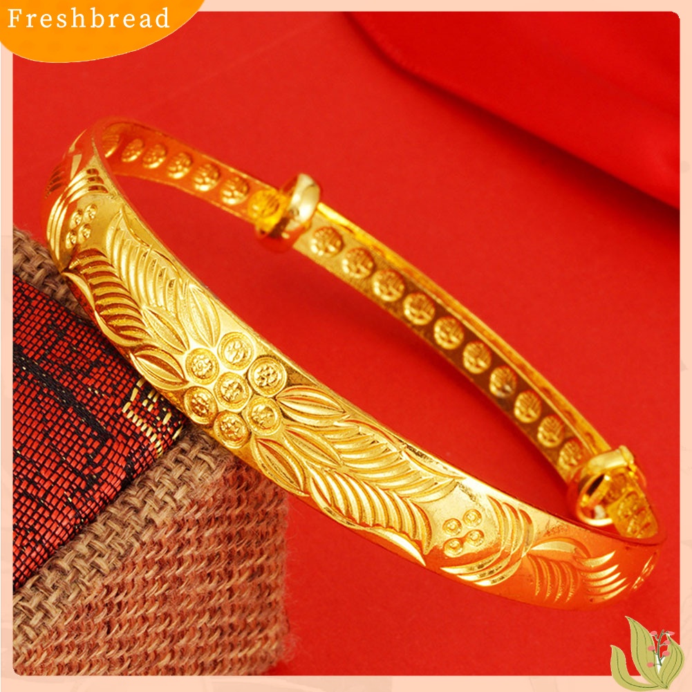 &lt; Freshbread &gt; Vintage Wanita Ikan Mas Bunga Ukir Gelang Bangle Pesta Pernikahan Perhiasan Hadiah