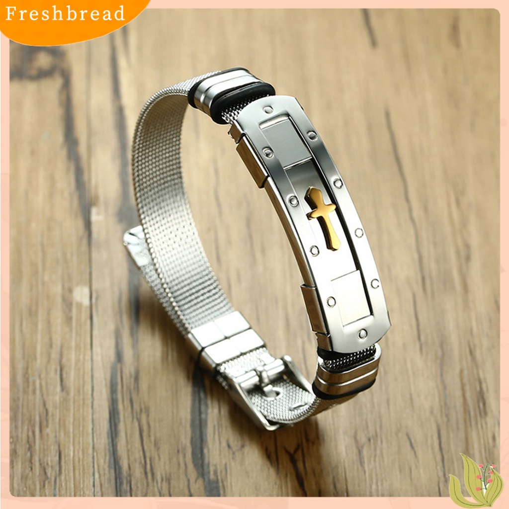 &lt; Freshbread &gt; Pria Gelang Salib Stainless Steel Indah Permukaan Halus Yang Dapat Disesuaikan Pergelangan Tangan Bangle Hadiah