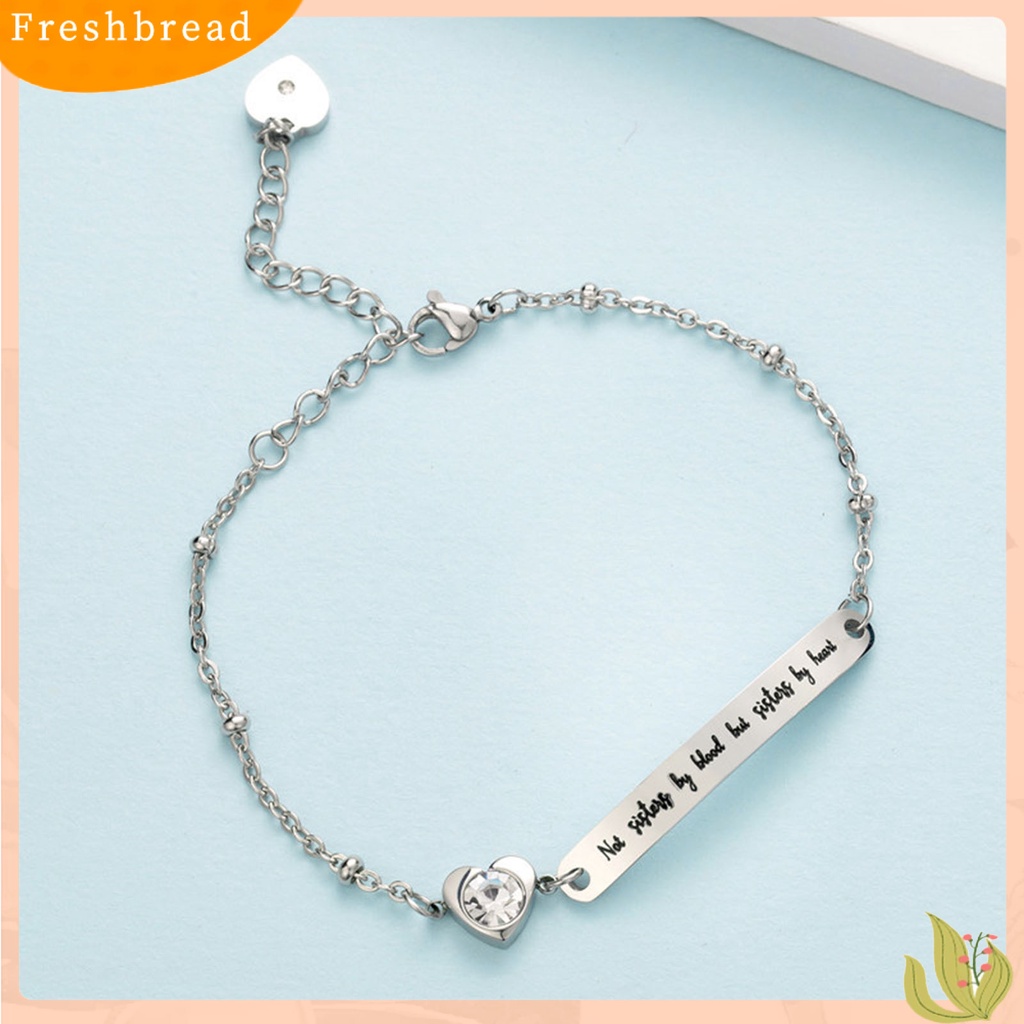 &lt; Freshbread &gt; Huruf Cetak Adjustable Wanita Gelang Baja Titanium Plat Melengkung Berbentuk Hati Menjuntai Gelang Aksesori Perhiasan