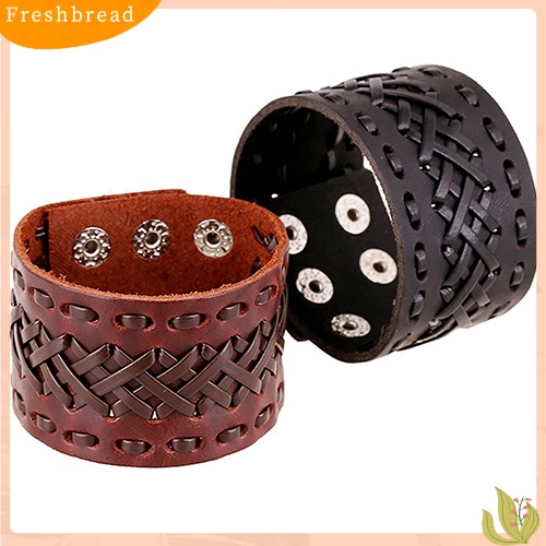 &lt; Freshbread &gt; Gelang Manset Lebar Kancing Gelang Kepang Punk Pria Wanita