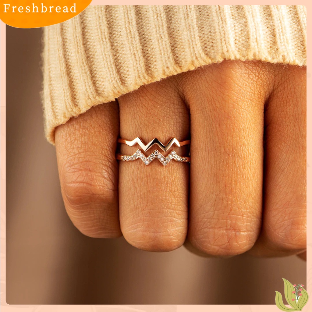 &lt; Freshbread &gt; Wanita Cincin Berlian Imitasi Mengkilap Hias Berkilau Pembukaan Yang Dapat Disesuaikan Geometris Hadiah Ulang Tahun Wanita Gelombang Ganda Jari Cincin Perhiasan Pesta Untuk Anniversary