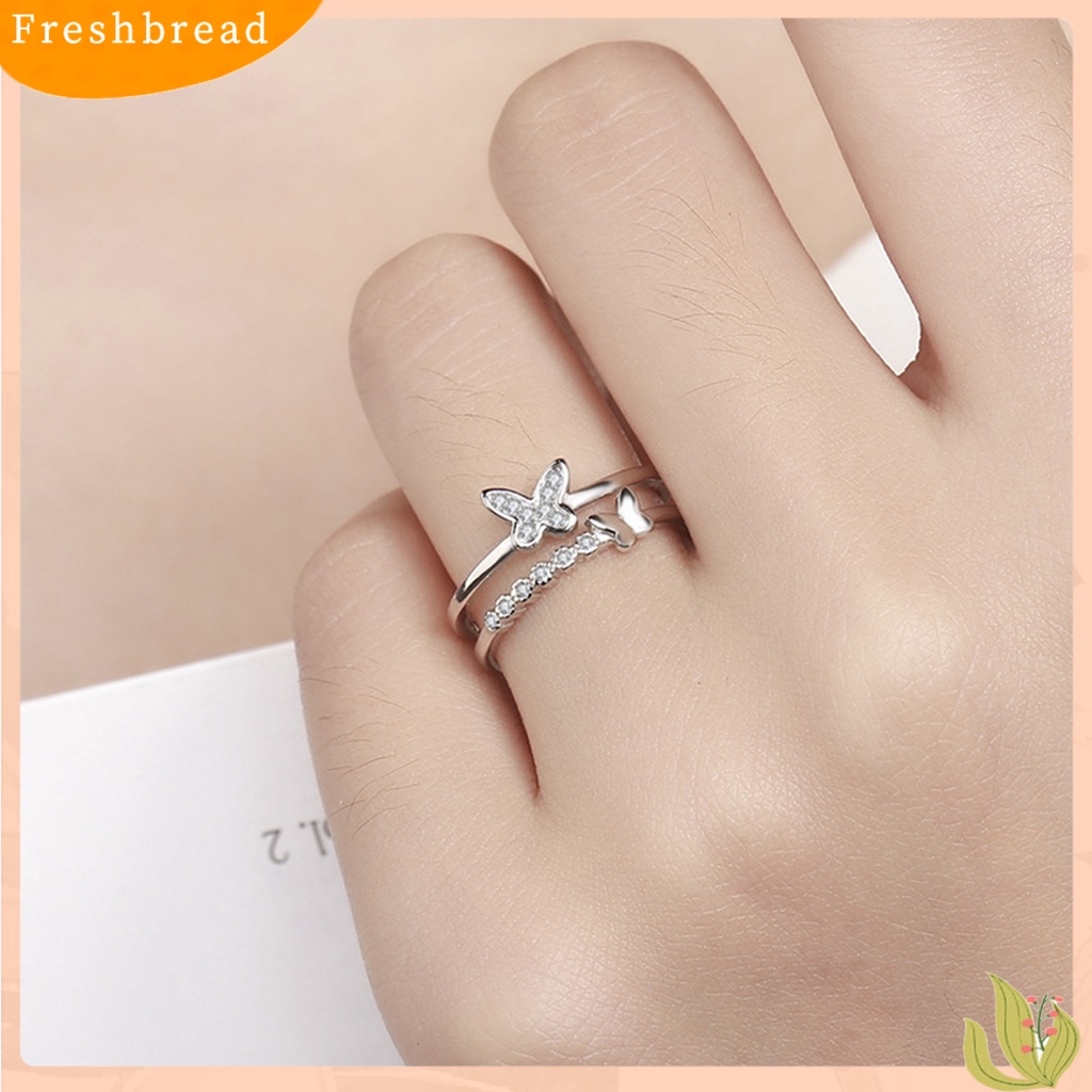 &lt; Freshbread &gt; Wanita Cincin Cahaya Mewah Berlian Imitasi Mengkilap Kupu-Kupu Dekorasi Cubic Zirconia Adjustable Dress Up Temperamen Berkilau Elektroplating Terbuka Cincin Perhiasan Aksesori