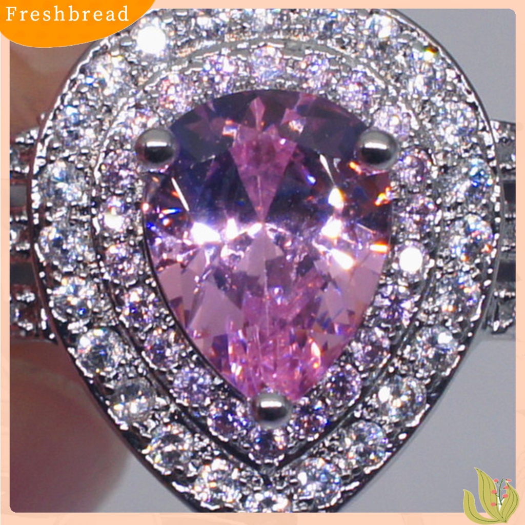 &lt; Freshbread &gt; Cincin Kawin Shiny Bentuk Tetesan Air Tiga Lapis Anti-Cacat Kristal Imitasi Hias Mewah Stainless Elegan Pernikahan Circlet Untuk Prom