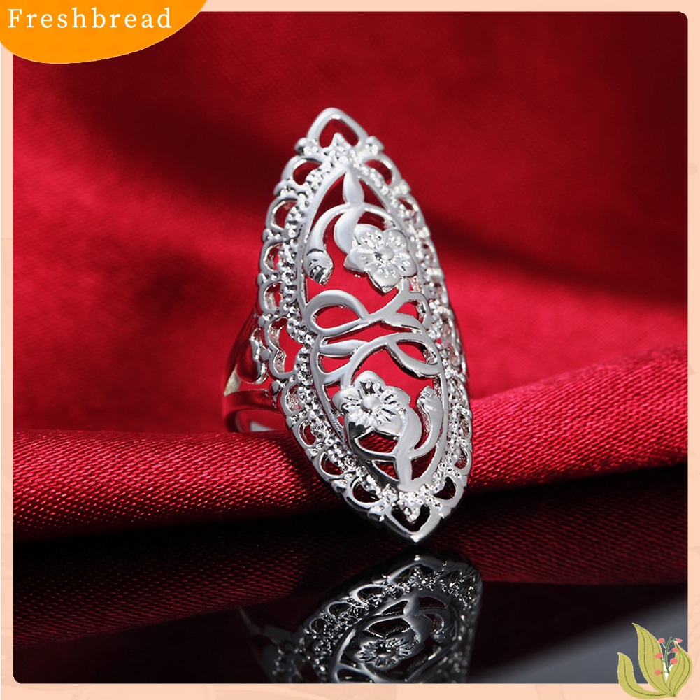 &lt; Freshbread &gt; Perak Disepuh Alloy Berongga Ukir Bunga Jari Cincin Perhiasan Wanita Hadiah