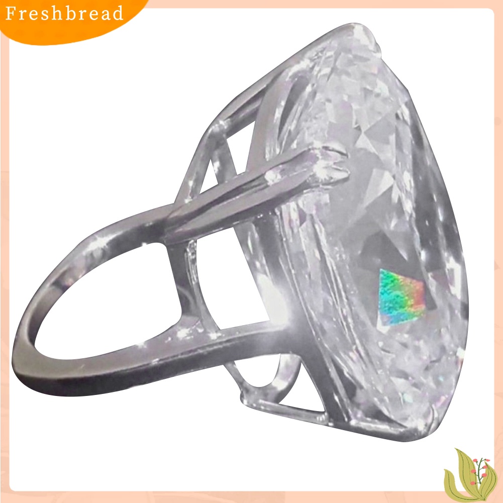 &lt; Freshbread &gt; Cincin Jari Cubic Zirconia Persegi Besar Mewah Wanita Lamaran Pernikahan Perhiasan