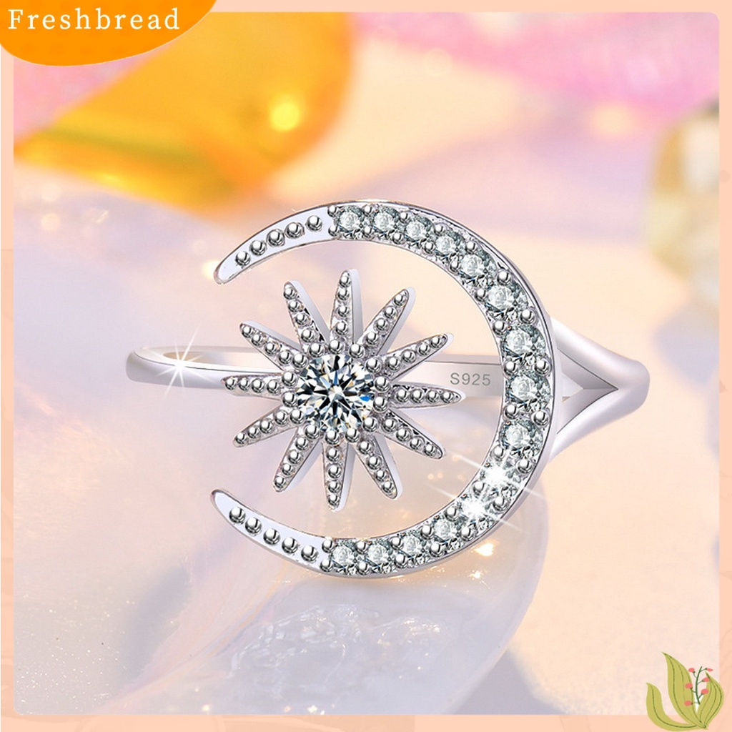 &lt; Freshbread &gt; Wanita Cincin Pembukaan Geometris Dainty Elegan Temperamen Hadiah Berlian Imitasi Tertanam Bintang Bulan Jari Cincin Aksesoris Perhiasan