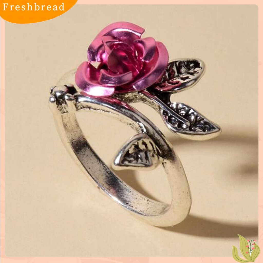 &lt; Freshbread &gt; Cincin Tunangan Two-tone Tipis Tembaga Wanita Bunga Mawar Daun Cincin Perhiasan Aksesoris