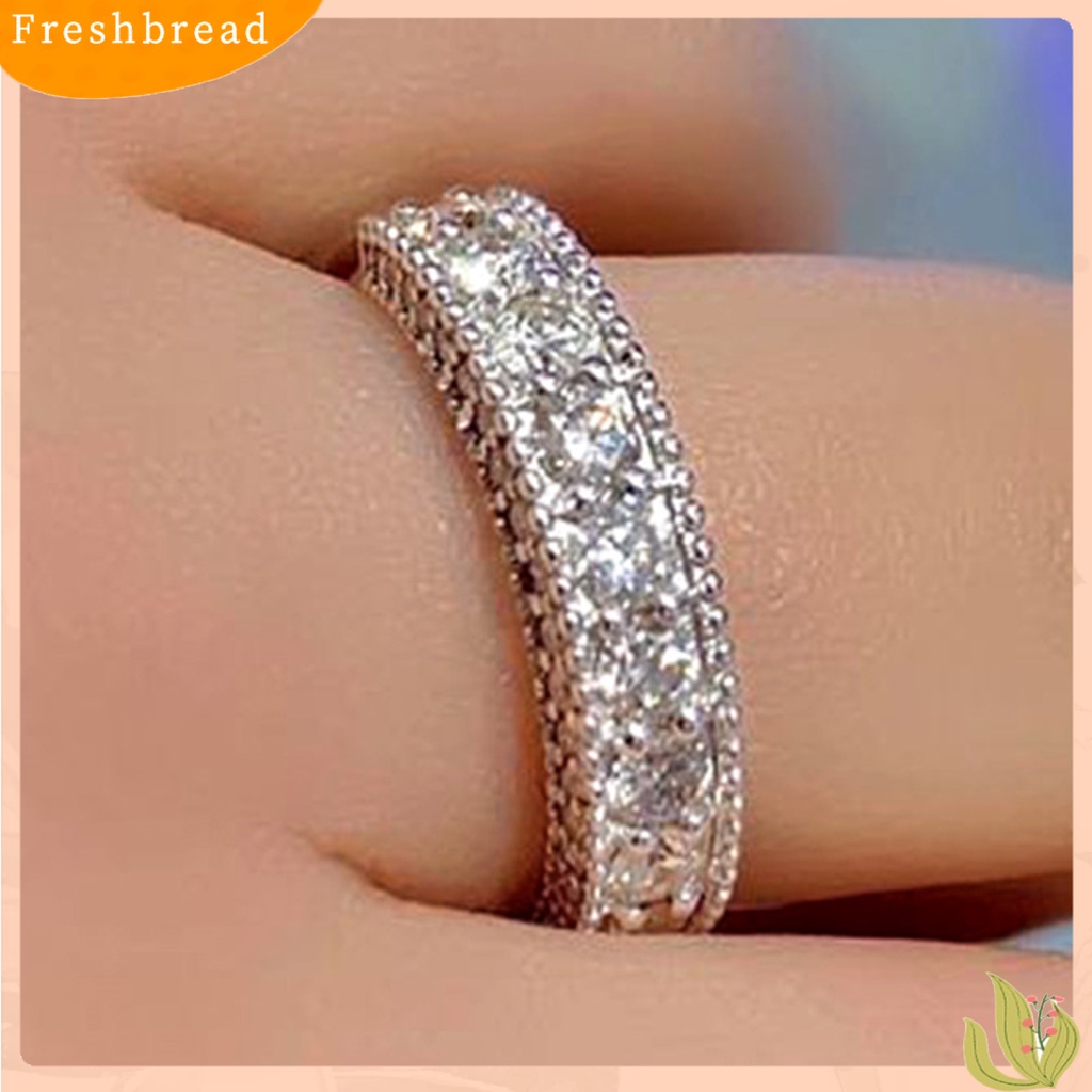 &lt; Freshbread &gt; Unisex Cincin Bulat Cubic Zirconia Perhiasan Bersinar Terang Kilau Jari Cincin Hadiah Hari Kasih Sayang