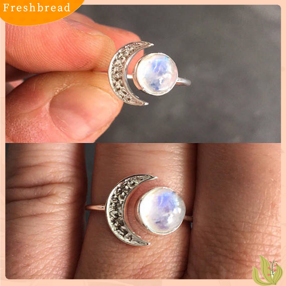 &lt; Freshbread &gt; Klasik Perak Disepuh Cincin Moonstone Matahari Dan Bulan Wanita Perhiasan Hadiah Ulang Tahun