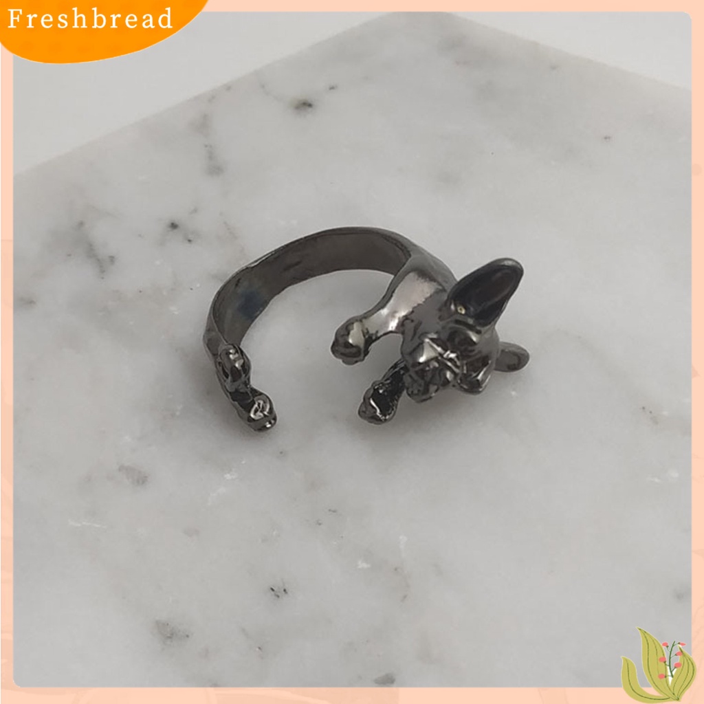 &lt; Freshbread &gt; Cincin Jari Bentuk Indah Warna Hidup Bahan Alloy Vintage French Bulldog Ring Wedding Band Untuk Lady