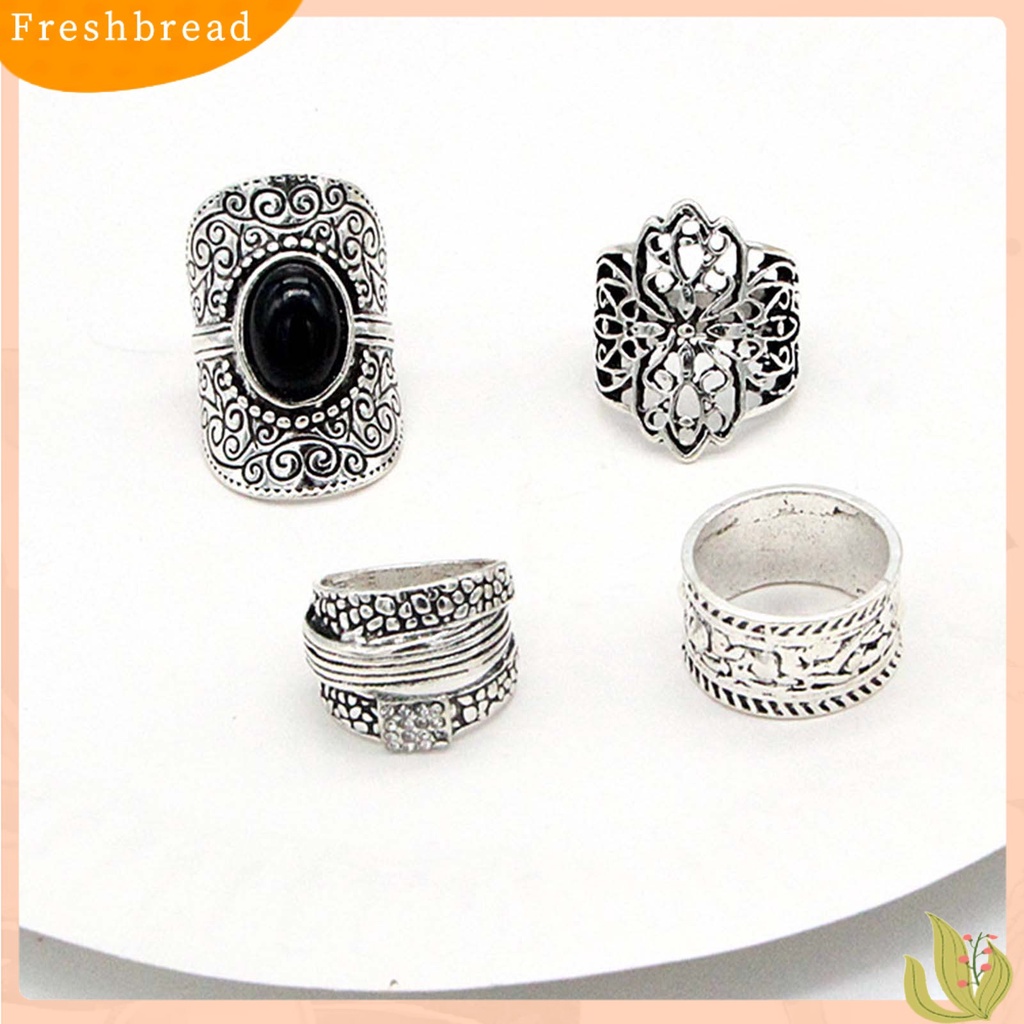 &lt; Freshbread &gt; 4Pcs/Set Cincin Unisex Lebar Gaya Etnik Alloy Hollow Pola Ukir Knuckle Rings Aksesoris Perhiasan