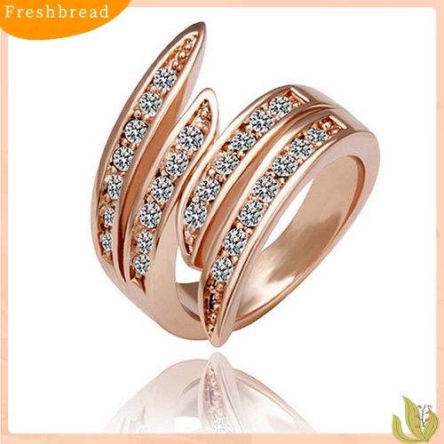 &lt; Freshbread &gt; Fashion Wanita Mewah Rose Gold Disepuh Berlian Imitasi Cincin Perhiasan Pesta Pernikahan