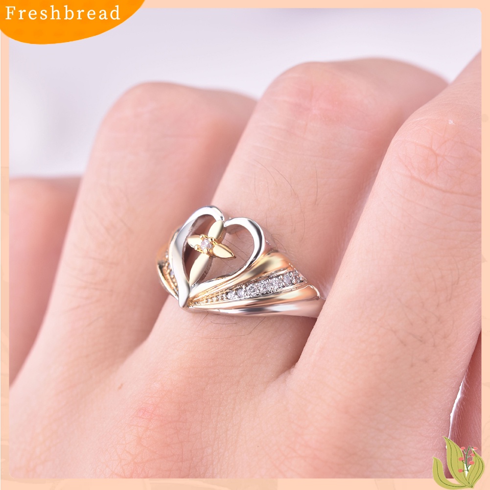 &lt; Freshbread &gt; Dengan Tuhan Semua Hal Yang Mungkin Wanita Cincin Hati Silang Berlian Imitasi Warna Ganda