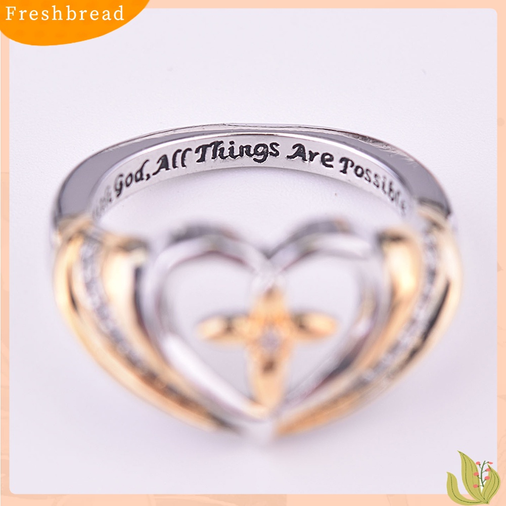 &lt; Freshbread &gt; Dengan Tuhan Semua Hal Yang Mungkin Wanita Cincin Hati Silang Berlian Imitasi Warna Ganda