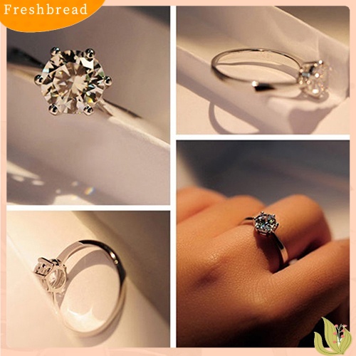 &lt; Freshbread &gt; Perhiasan Cincin Tunangan Kawin Zirkon Bulat Besar Berlapis Perak Wanita Mewah