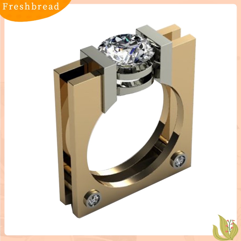 < Freshbread > Punk Unisex Cubic Zironia Berlapis Emas Persegi Geometris Jari Cincin Perhiasan Pesta