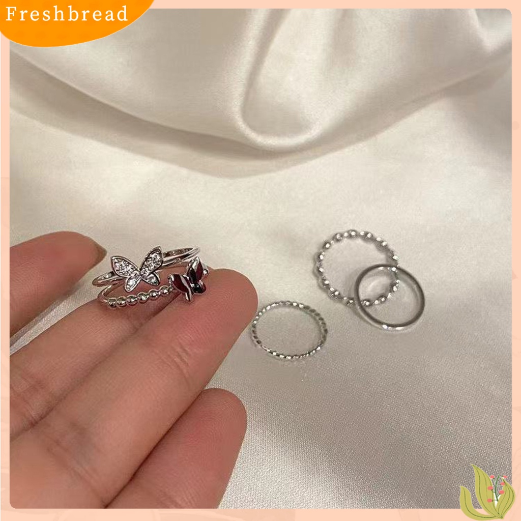 &lt; Freshbread &gt; 4Pcs Cincin Jari Butterfly Adjustable Female Electroplating Stackable Rings Untuk Pesta