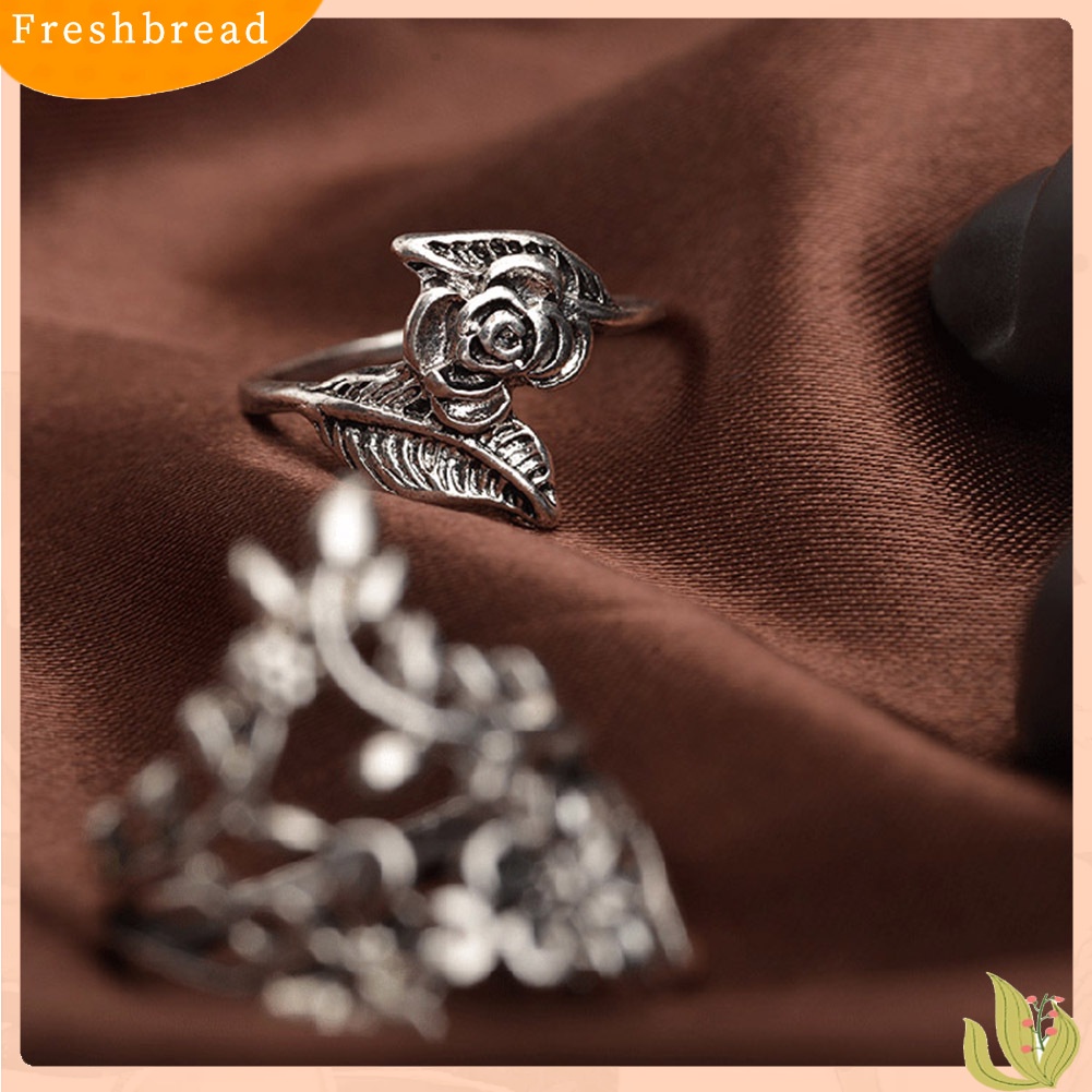 &lt; Freshbread &gt; 4Pcs Wanita Vintage Stereo Bunga Daun Midi Jari Buku Jari Cincin Set Perhiasan