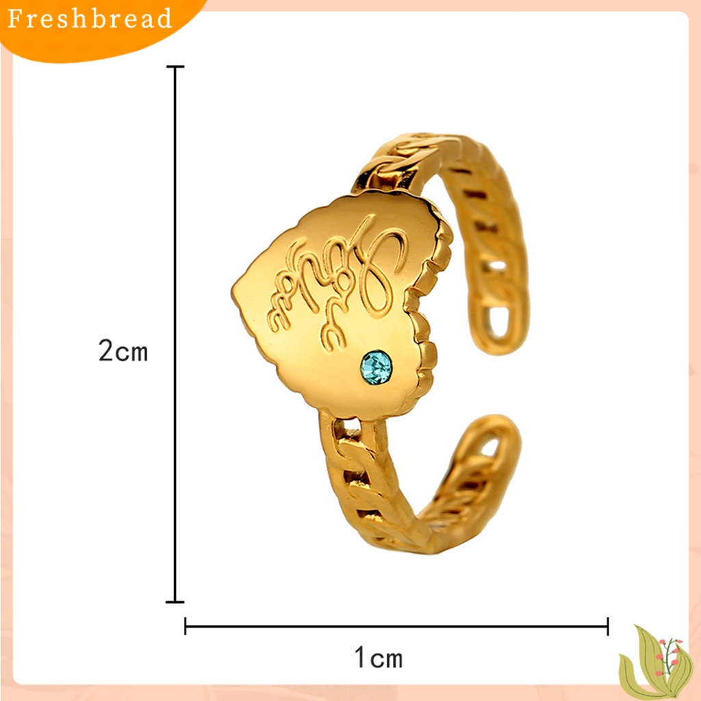 &lt; Freshbread &gt; Wanita Cincin Huruf Hati Permata Imitasi Biru Perhiasan Pembukaan Adjustable Finger Ring Untuk Pesta Perjamuan Prom Pernikahan