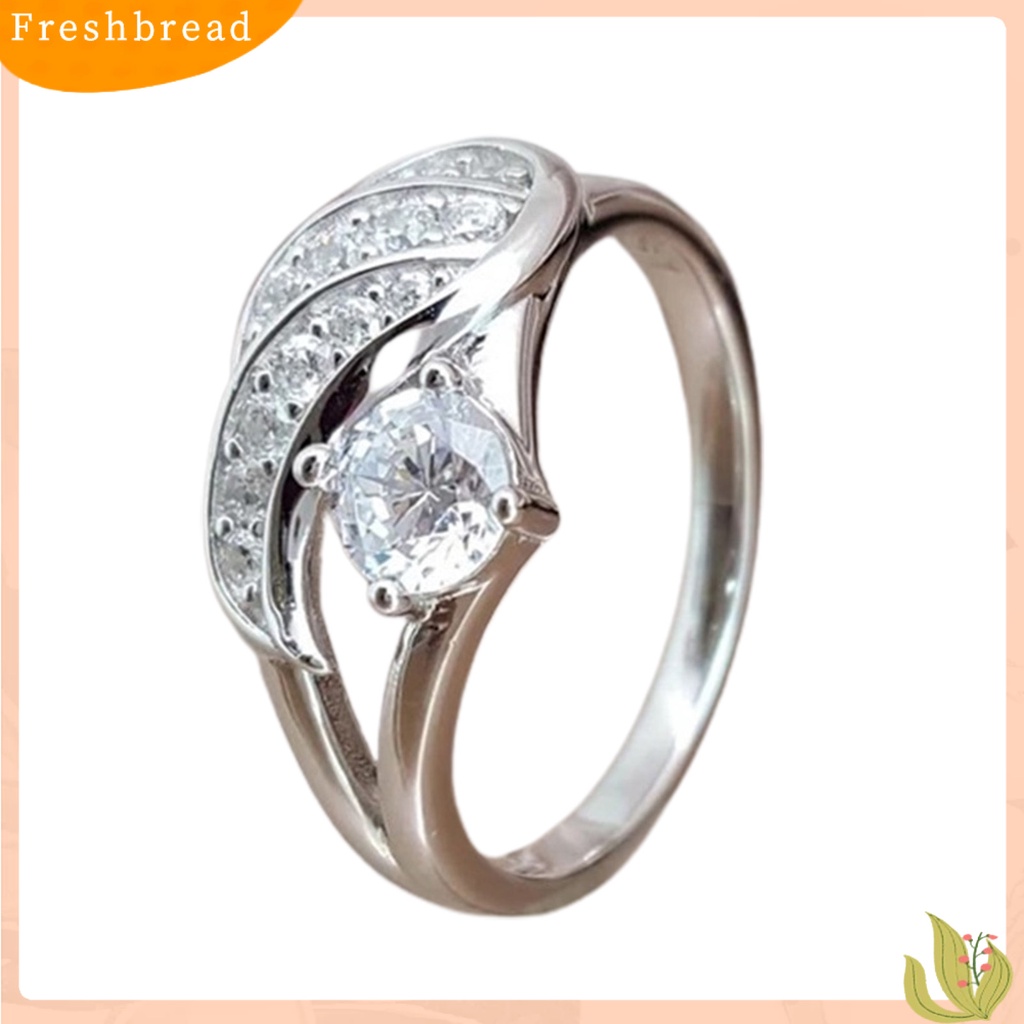 &lt; Freshbread &gt; Wanita Cincin Cubic Zirconic Hias Bulat Alloy Bentuk Sayap Malaikat Cincin Kawin Cincin Lamaran