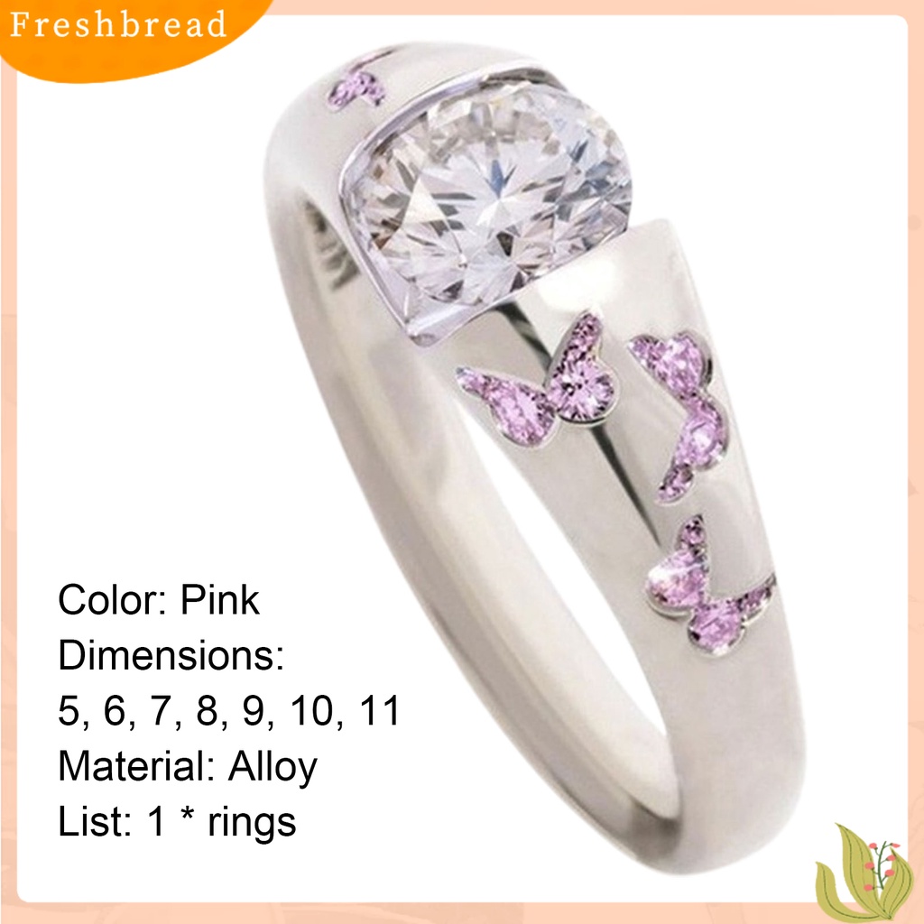 &lt; Freshbread &gt; Cincin Motif Kupu-Kupu Aksesoris Perhiasan Alloy Cubic Zirconia Finger Band Untuk Wanita