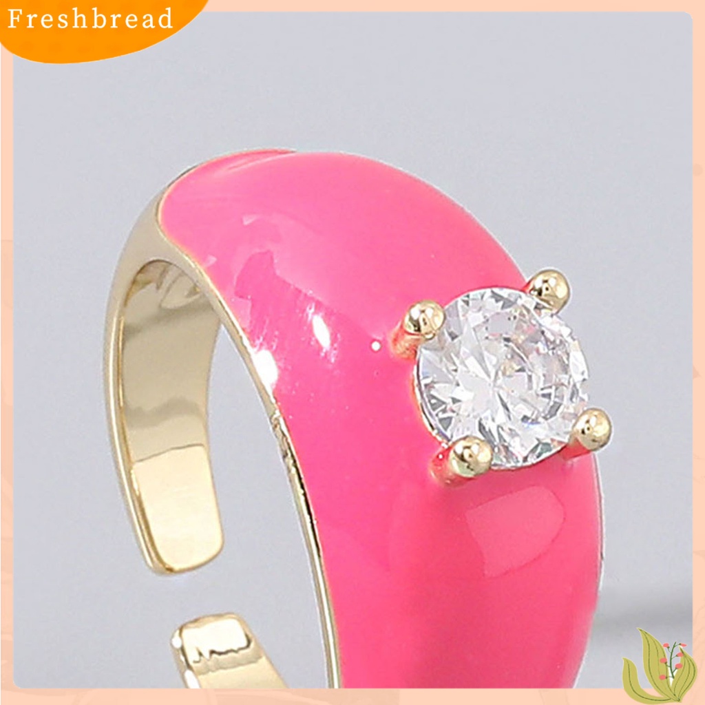 &lt; Freshbread &gt; Multicolor Dripping Oil Enamel Ring Tembaga Berlian Imitasi Pembukaan Cincin Jari Lebar Aksesori Perhiasan