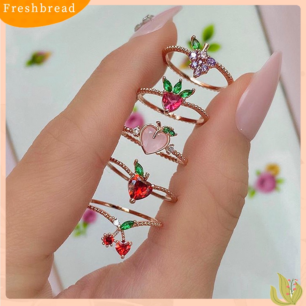 &lt; Freshbread &gt; Indah Gaya Anggur Apel Strawberry Cherry Desain Cincin Wanita Perhiasan Ornamen