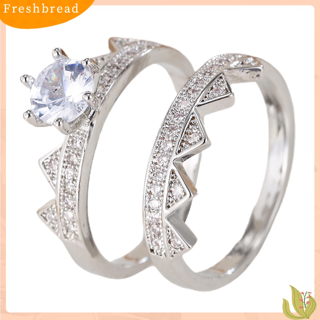 &lt; Freshbread &gt; 2Pcs/Set Wanita Cincin 2in1 Dilepas Mungil Hadiah Berlian Imitasi Bertatahkan Mahkota Pria Jari Cincin Perhiasan Fashion