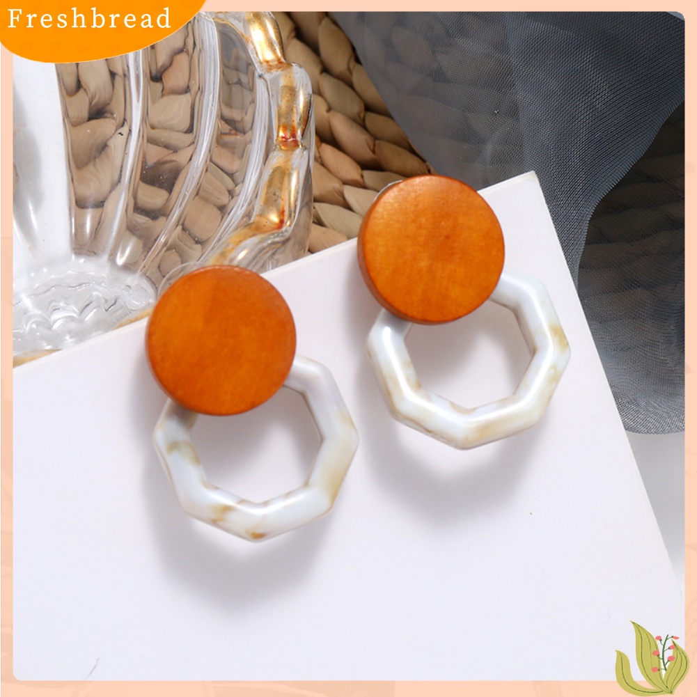 &lt; Freshbread &gt; Fashion Wanita Marble Grain Resin Octagon Menjuntai Ear Stud Earrings Perhiasan Hadiah