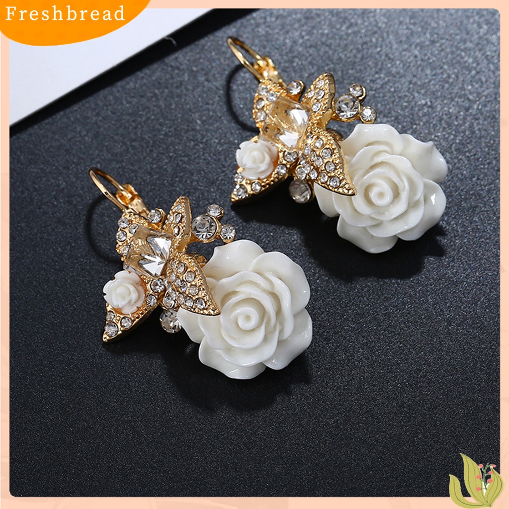 < Freshbread > 1pasang Anting Wanita Bunga Berlian Imitasi Vintage Electroplating Anting Gesper Telinga Tahan Lama Untuk Pernikahan