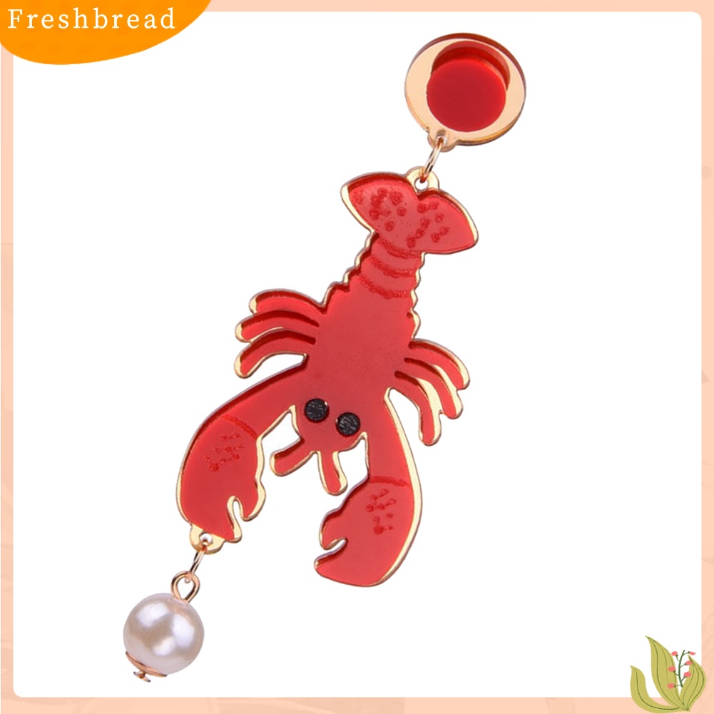 &lt; Freshbread &gt; Kreatif Lady Akrilik Lobster Gurita Mutiara Imitasi Liontin Statement Stud Earrings