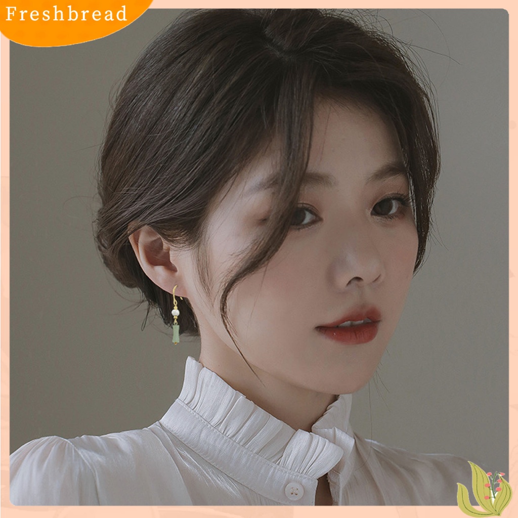 &lt; Freshbread &gt; 1pasang Anting Menjuntai Manik-Manik Mutiara Imitasi Gaya Cina Faux Hetian Jade Bamboo Joint Hook Earrings Aksesoris Perhiasan