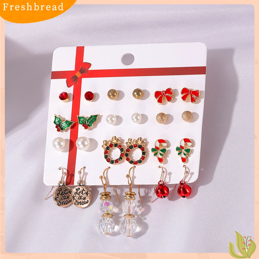 &lt; Freshbread &gt; 12pasang Anting Natal Warna-Warni Indah Bell Elk Stud Earrings Untuk Tahun Baru