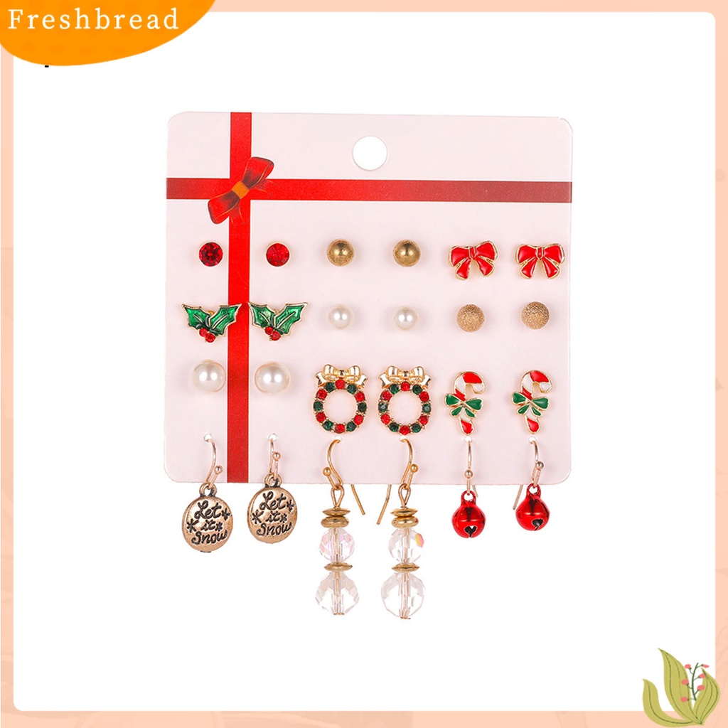 &lt; Freshbread &gt; 12pasang Anting Natal Warna-Warni Indah Bell Elk Stud Earrings Untuk Tahun Baru