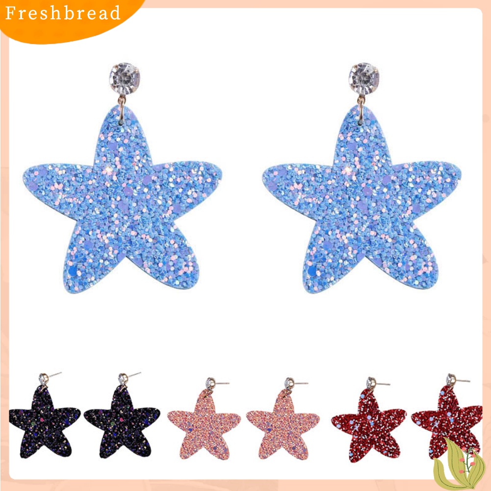 &lt; Freshbread &gt; Manis Sequin Pentagram Menjuntai Ear Stud Earrings Wanita Perhiasan Hadiah Ulang Tahun