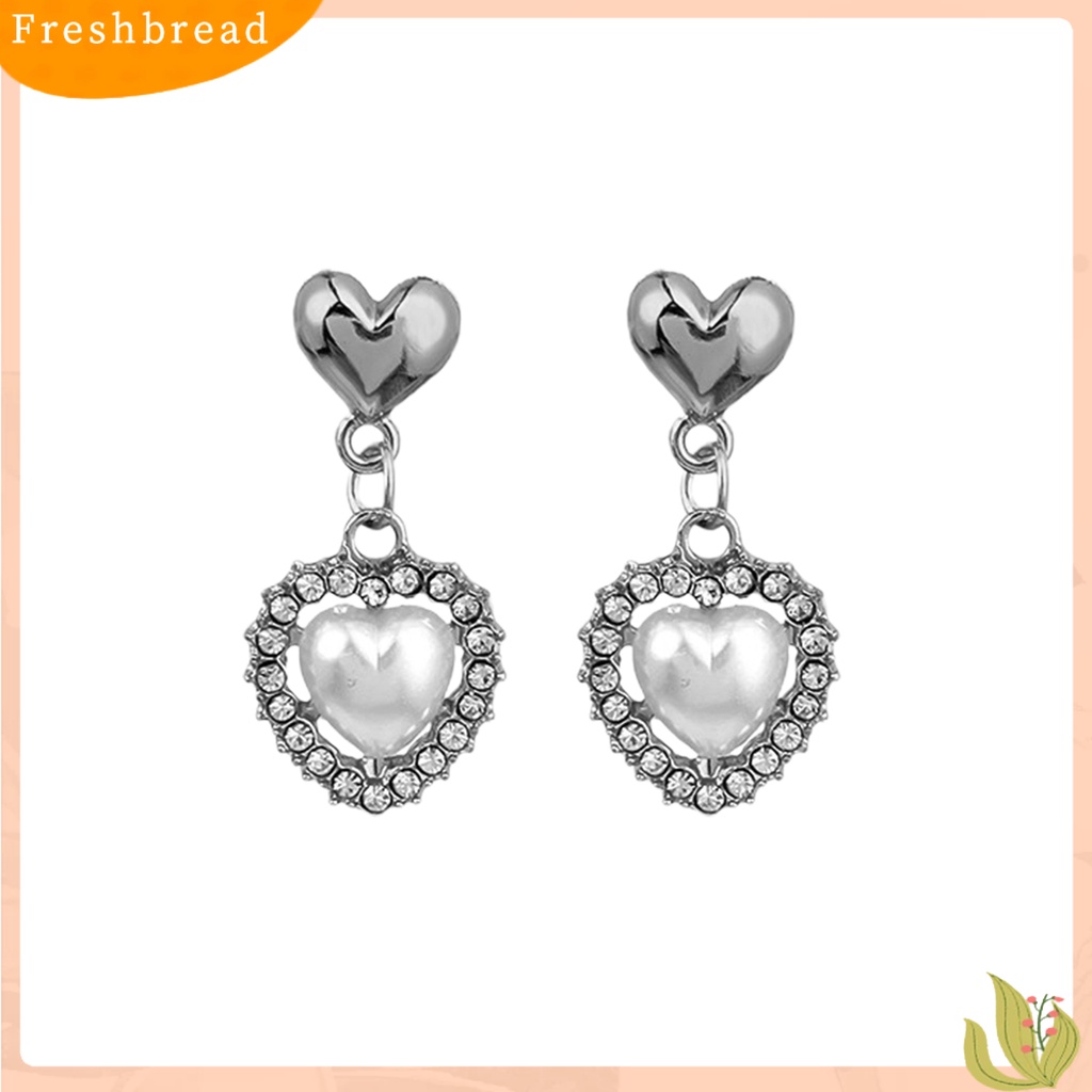 &lt; Freshbread &gt; 1pasang Anting Pejantan Hadiah Elegan Fashion Perhiasan Berlian Imitasi Mengkilap Cinta Hati Mutiara Imitasi Menjuntai Anting Untuk Hari Valentine