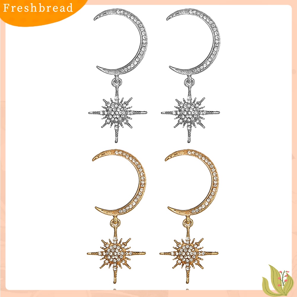 &lt; Freshbread &gt; Berlian Imitasi Bulan Berujung Delapan Anting Elegan Wanita Pernikahan Bridal Eardrop