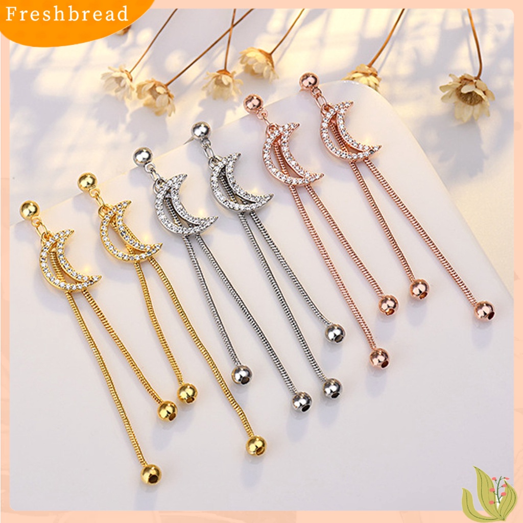 &lt; Freshbread &gt; 1pasang Anting Rumbai Electroplate Anti Gores Hias Berkilau Berlian Imitasi Perhiasan Anting Giwang Perlengkapan Gaun