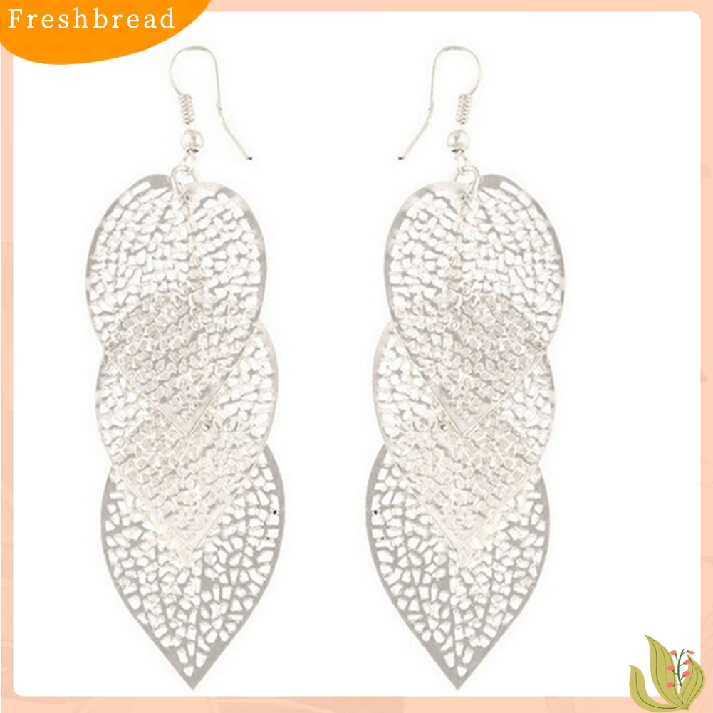 &lt; Freshbread &gt; Fashion Wanita Berongga Daun Berbentuk Drop Menjuntai Kait Anting Hadiah Perhiasan Pesta