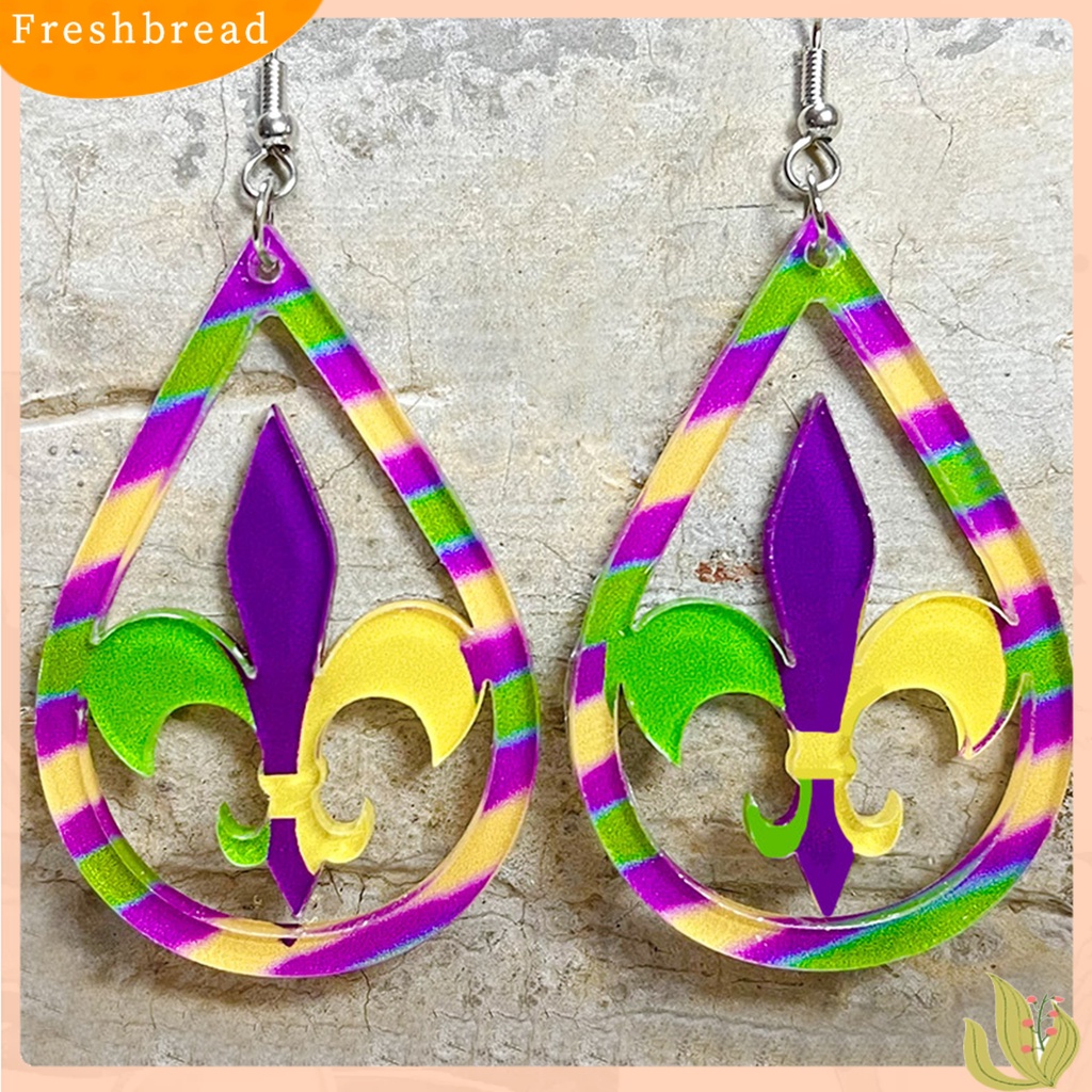 &lt; Freshbread &gt; 1pasang Anting Kait Warna-Warni Glitter Teardrop Merayakan Festival Hollow Penutup Mata Menjuntai Anting Perlengkapan Karnaval