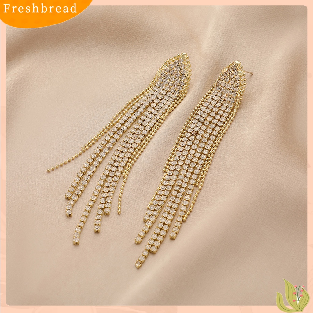 &lt; Freshbread &gt; 1pasang Drop Earrings Jumbai Berlian Imitasi Temperamen Bersinar Cubic Zirconia Menjuntai Anting Untuk Pesta Pernikahan Perjamuan Prom