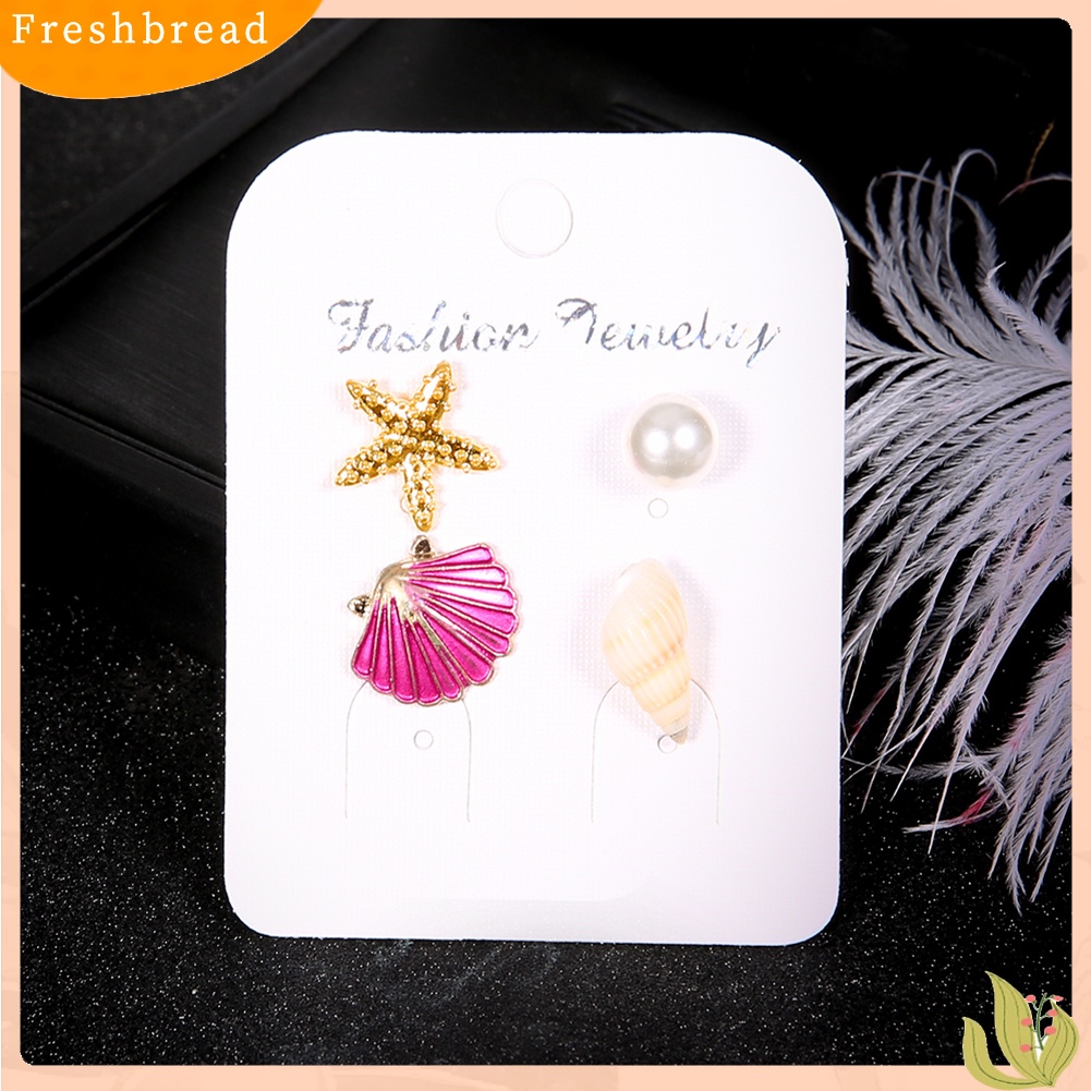 &lt; Freshbread &gt; 4Pcs/Set Musim Panas Pantai Bintang Laut Kerang Mutiara Imitasi Wanita Stud Earrings Hadiah